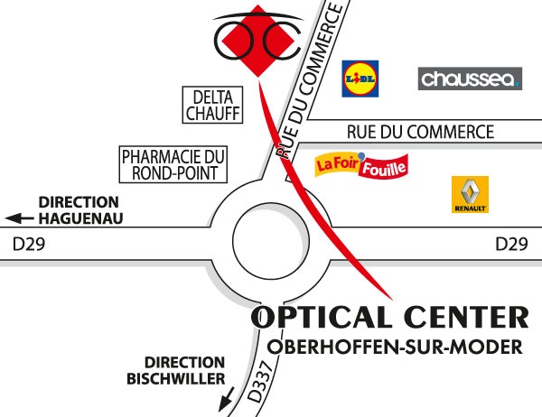 Mapa detallado de acceso Audioprothésiste  OBERHOFFEN-SUR-MODER Optical Center