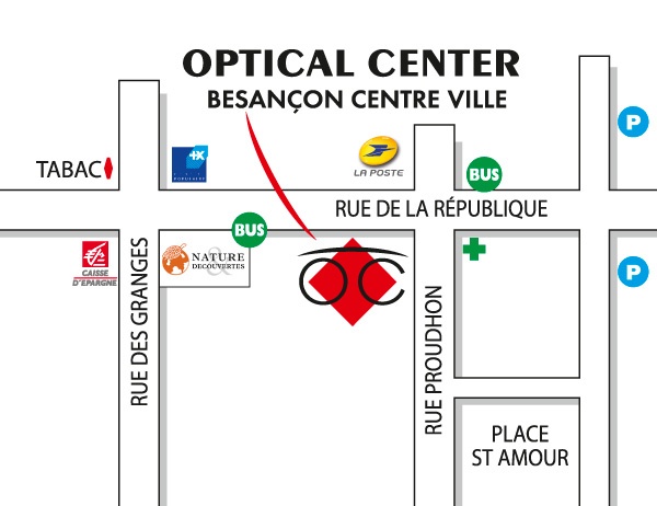 Mapa detallado de acceso Audioprothésiste BESANÇON-CENTRE-VILLE Optical Center