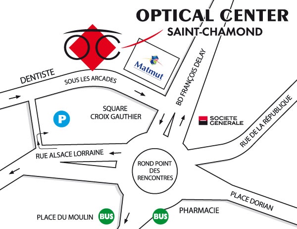 Mapa detallado de acceso Audioprothésiste SAINT-CHAMOND Optical Center