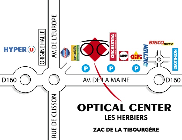 Detailed map to access to Optical Center LES HERBIERS