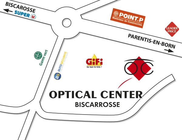 Detailed map to access to Audioprothésiste BISCAROSSE Optical Center