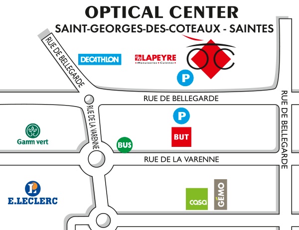 Detailed map to access to Audioprothésiste SAINT-GEORGES-DES-COTEAUX - SAINTES  Optical Center