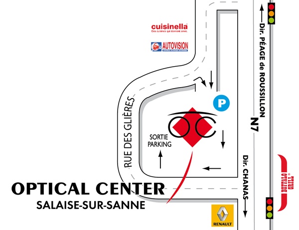 Detailed map to access to Audioprothésiste SALAISE-SUR-SANNE Optical Center