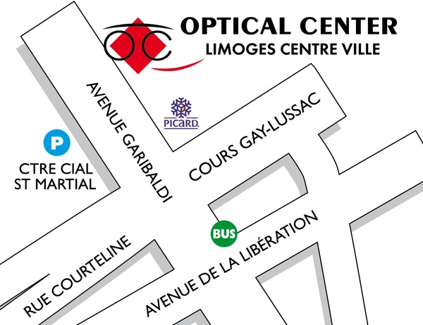 Detailed map to access to Audioprothésiste LIMOGES-CENTRE-VILLE Optical Center