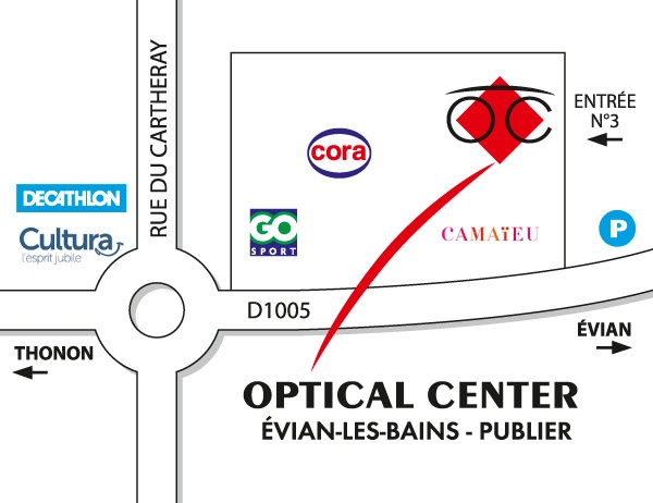 Detailed map to access to Audioprothésiste EVIAN LES BAINS-PUBLIER Optical Center