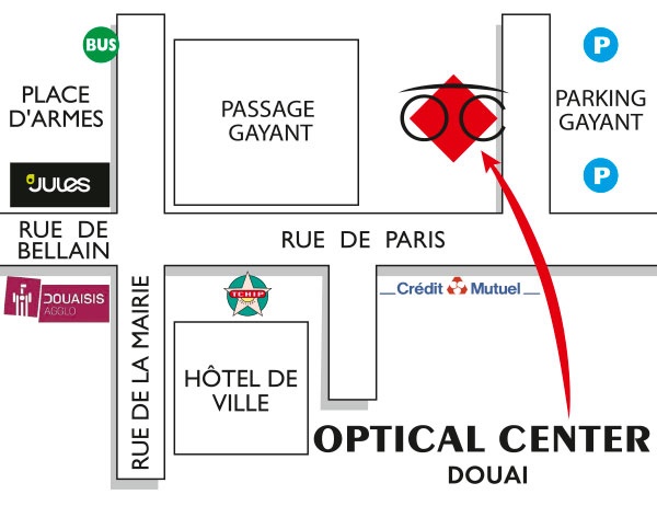 Plan detaillé pour accéder à Audioprothésiste DOUAI Optical Center