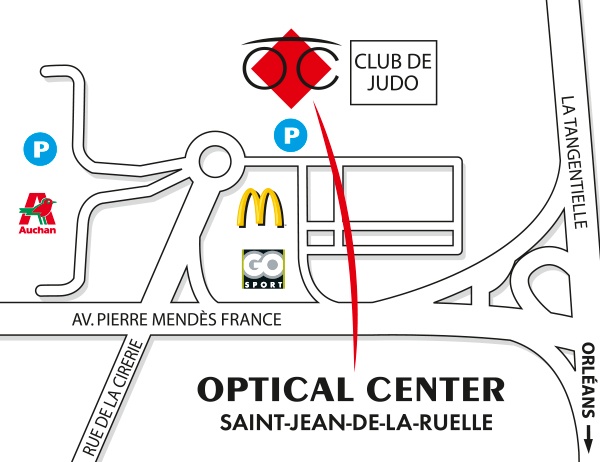 Gedetailleerd plan om toegang te krijgen tot Audioprothésiste SAINT JEAN DE LA RUELLE Optical Center