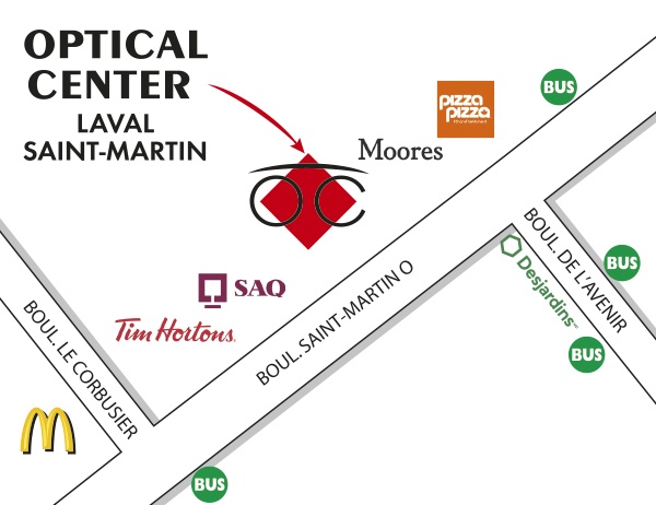 Mapa detallado de acceso Optical Center LAVAL - SAINT MARTIN
