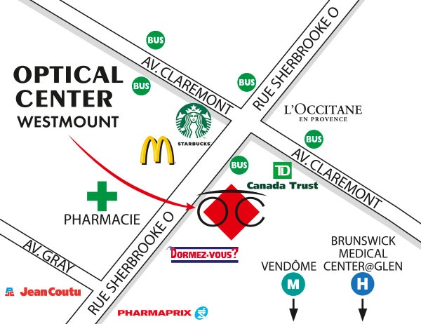 Detailed map to access to Optical Center WESTMOUNT