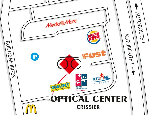 Detailed map to access to Optical Center CRISSIER