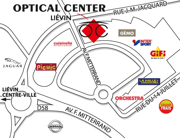 Mapa detallado de acceso Audioprothésiste LIÉVIN Optical Center