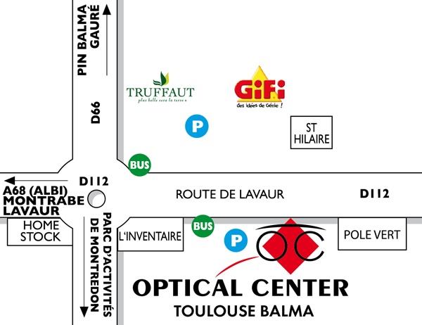 Mapa detallado de acceso Audioprothésiste TOULOUSE-BALMA Optical Center