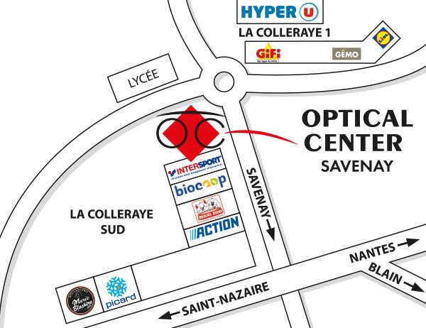 Detailed map to access to Audioprothésiste SAVENAY Optical Center