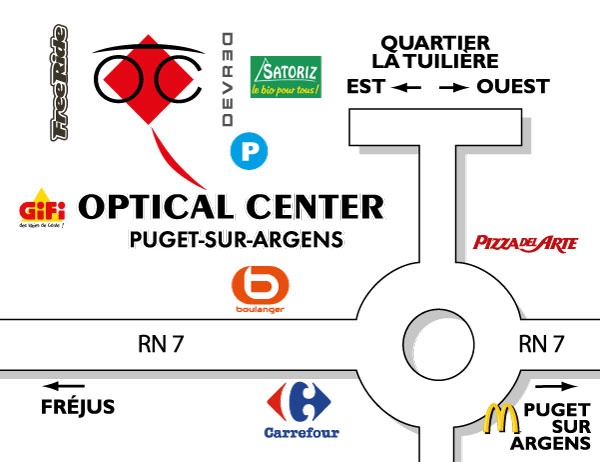 Detailed map to access to Audioprothésiste PUGET-SUR-ARGENS Optical Center