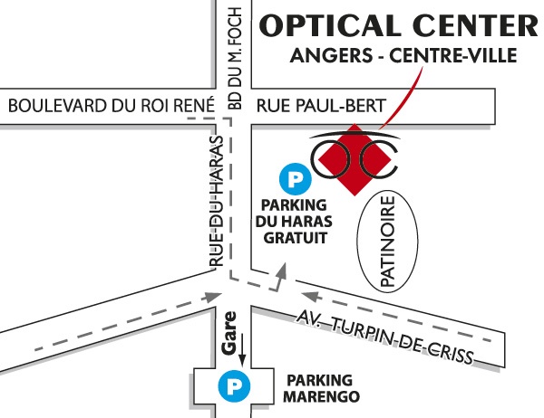 Mapa detallado de acceso Audioprothésiste ANGERS - CENTRE-VILLE  Optical Center