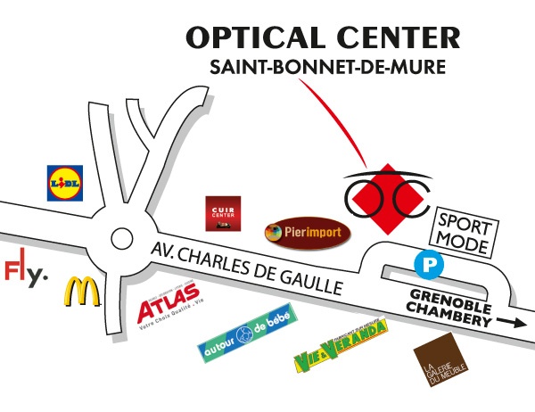 Mapa detallado de acceso Audioprothésiste SAINT-BONNET-DE-MURE Optical Center