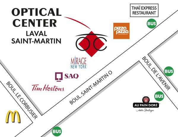 Gedetailleerd plan om toegang te krijgen tot Optical Center LAVAL - SAINT MARTIN