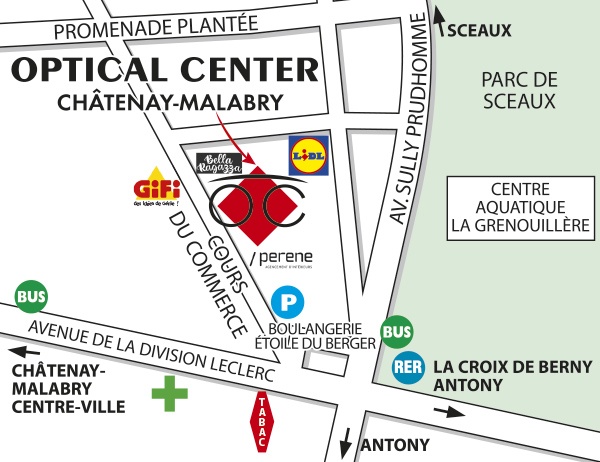 Plan detaillé pour accéder à Audioprothésiste CHÂTENAY-MALABRY Optical Center