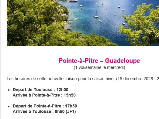 VOL DIRECT TOULOUSE POINT A PITRE