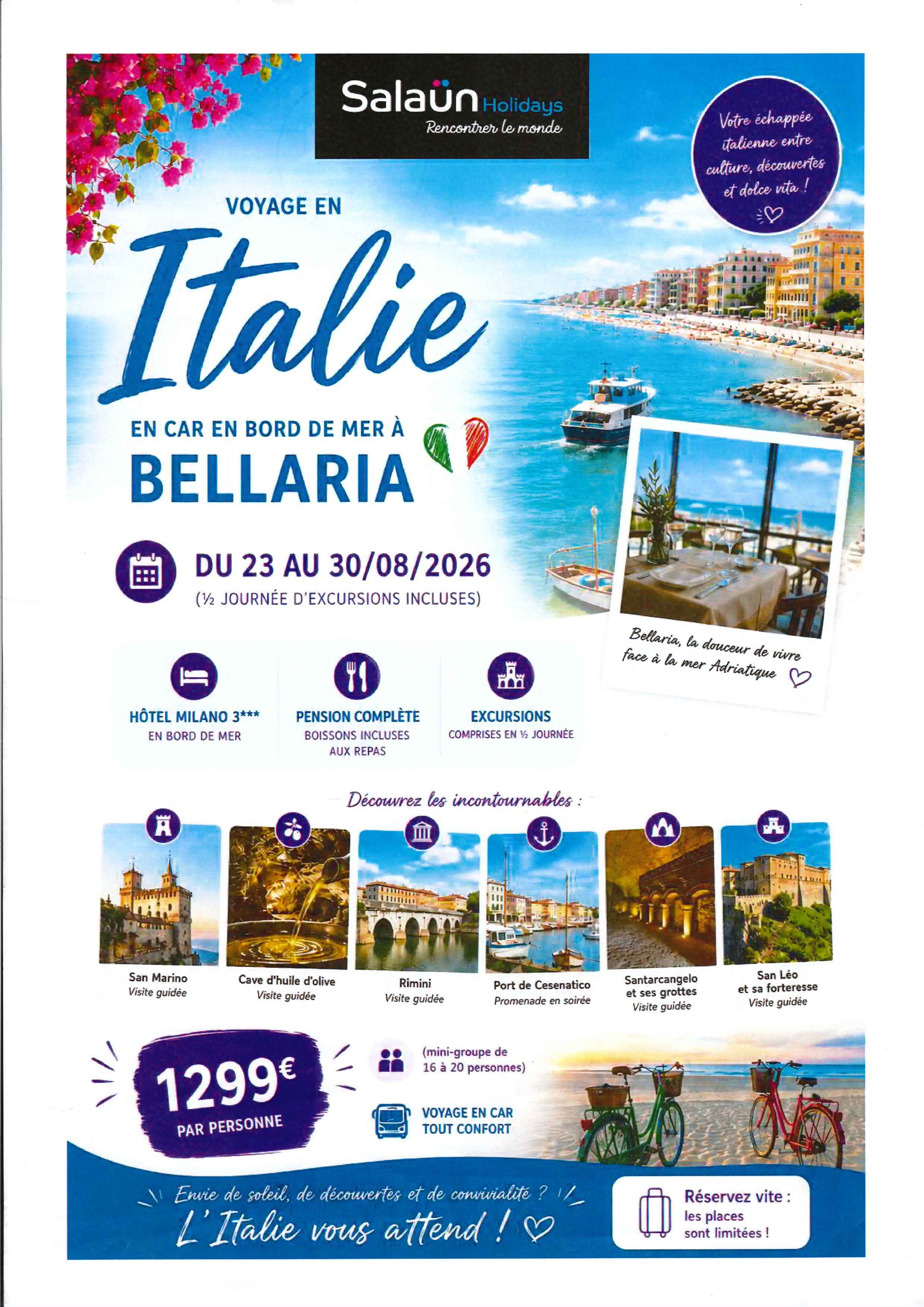 SEJOUR EN BORD DE MER EN ITALIE AVEC EXCURSIONS INCLUSES