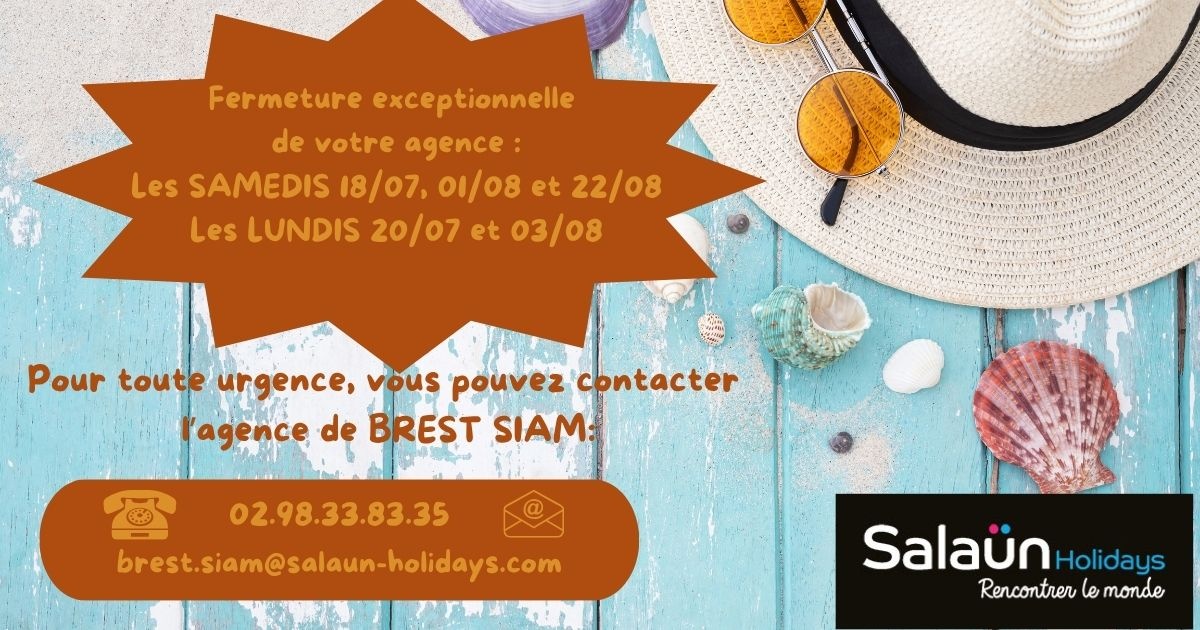 FERMETURE EXCEPTIONNELLE AGENCE ETE 2026