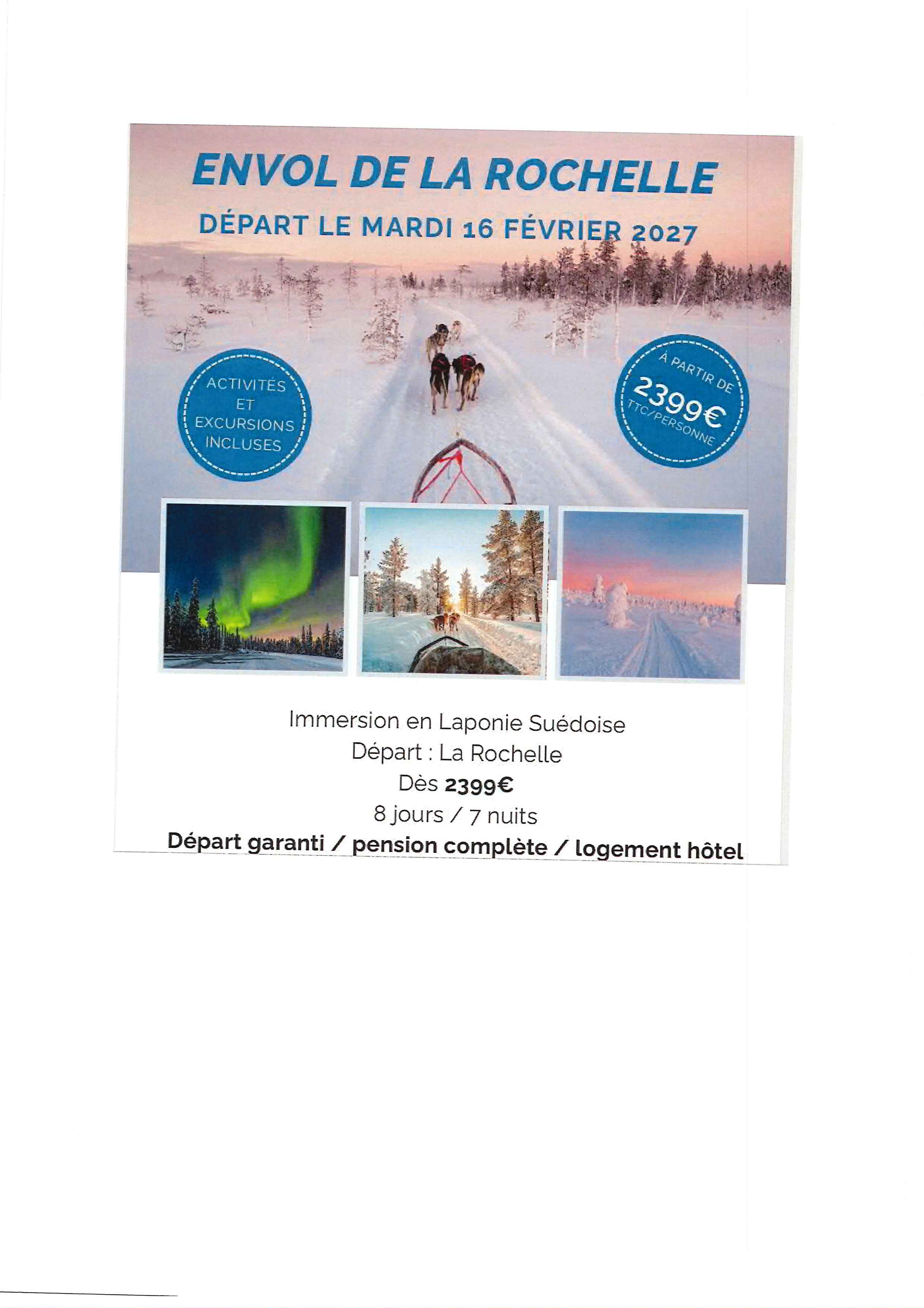 PARTEZ DE L AEROPORT DE LA ROCHELLE EN LAPONIE !
