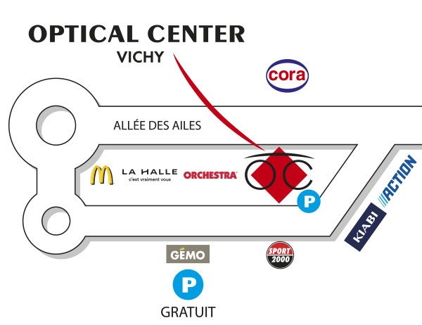 Gedetailleerd plan om toegang te krijgen tot Opticien VICHY Optical Center