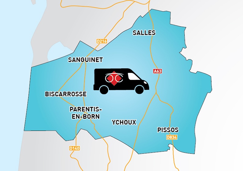 Detailed map to access to Optical Center OC MOBILE BISCARROSSE
