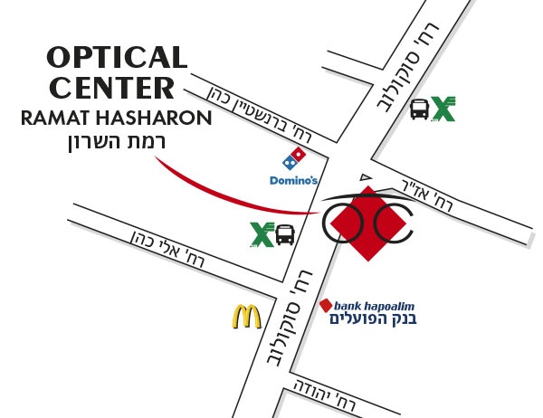 Mapa detallado de acceso Optical Center RAMAT HASHARON/רמת השרון