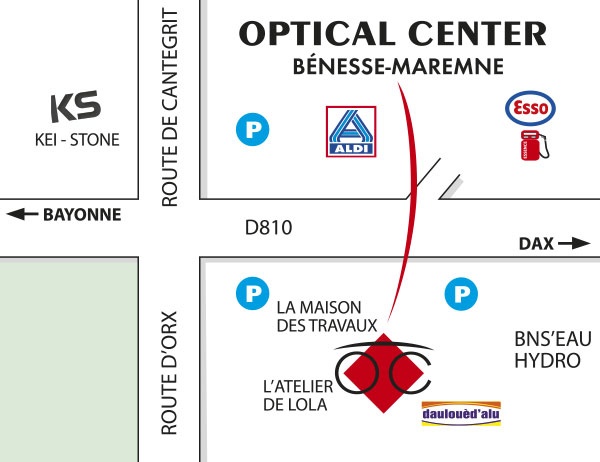 Gedetailleerd plan om toegang te krijgen tot Optical Center BÉNESSE-MAREMNE